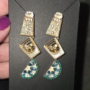 Elegant Gold and Teal Geometric Earrings